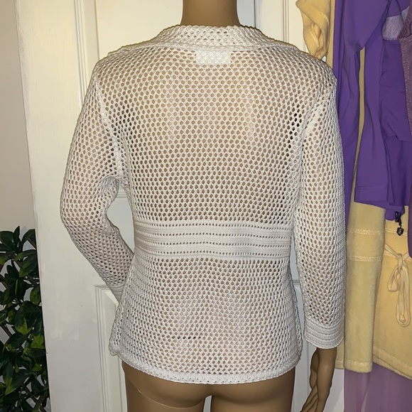 WHITE Knit crochet 60s mod style sweater pullover tunic top M - Picture 8 of 11